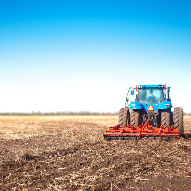Blue tractor in the field